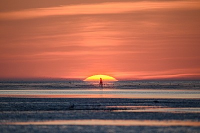 bunter Sonnenuntergang über dem Wattenmeer in Cuxhaven