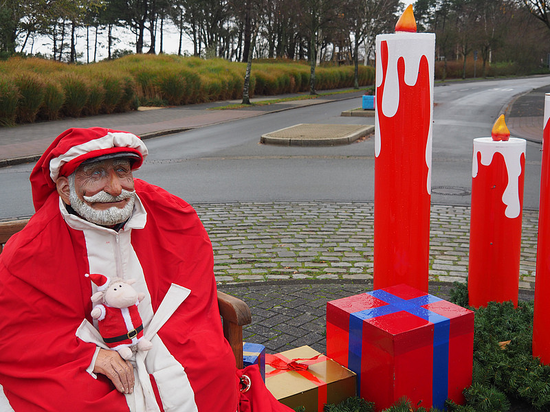 Deichschaf sitzt bei Kuddel auf dem Schoß an Weihnachten