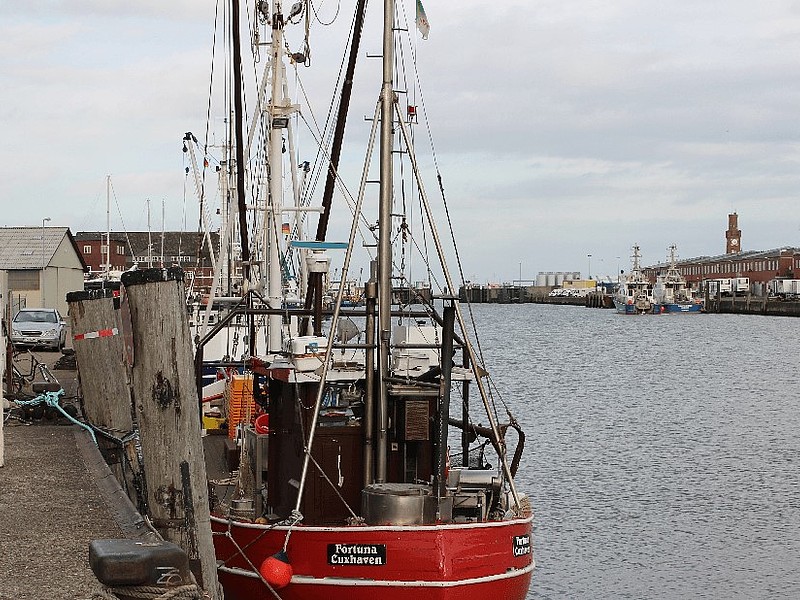 rotes Kutterschiff im Fischereihafen von Cuxhaven