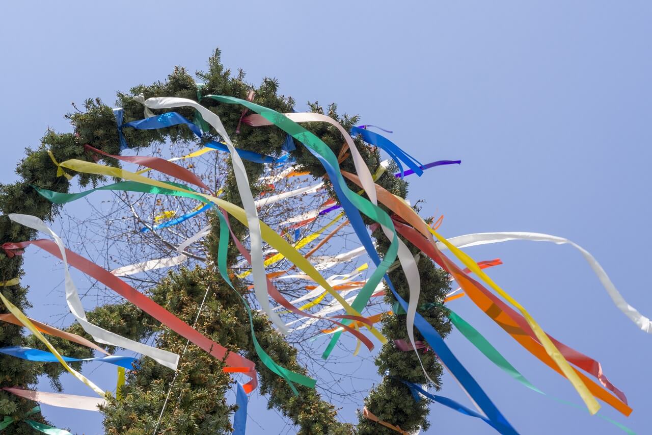 Blick in den Himmel zur Krone des Pfingstbaumes