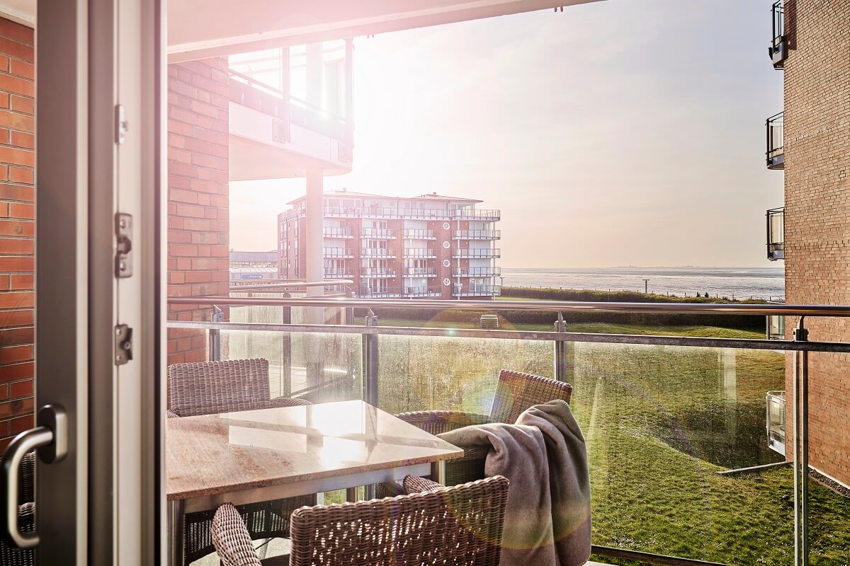 Blick vom Balkon im Strandpalais Duhnen auf Neuwerk